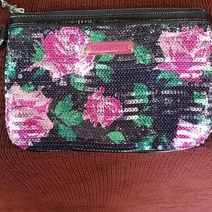 Betsey Johnson sequin rose wristlet clutch